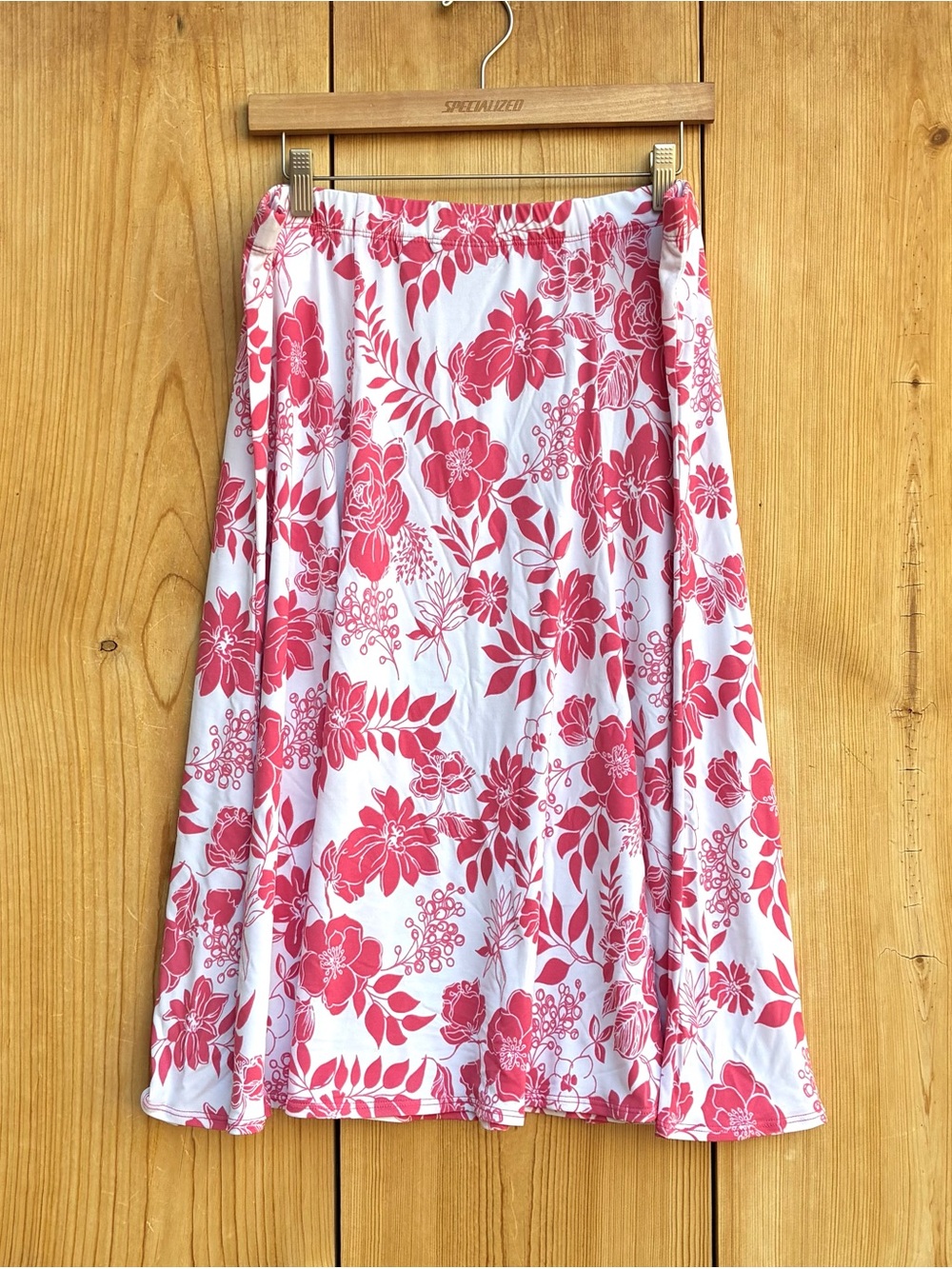 Susan Graver LiquidKnit Pink White Floral Skirt Sz Sz XL